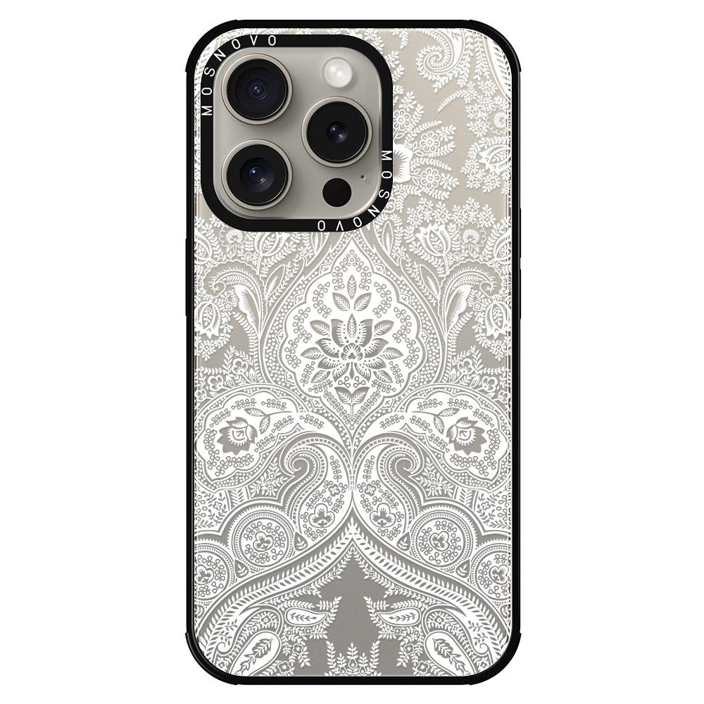 White Damask Phone Case - iPhone 15 Pro Case - MOSNOVO