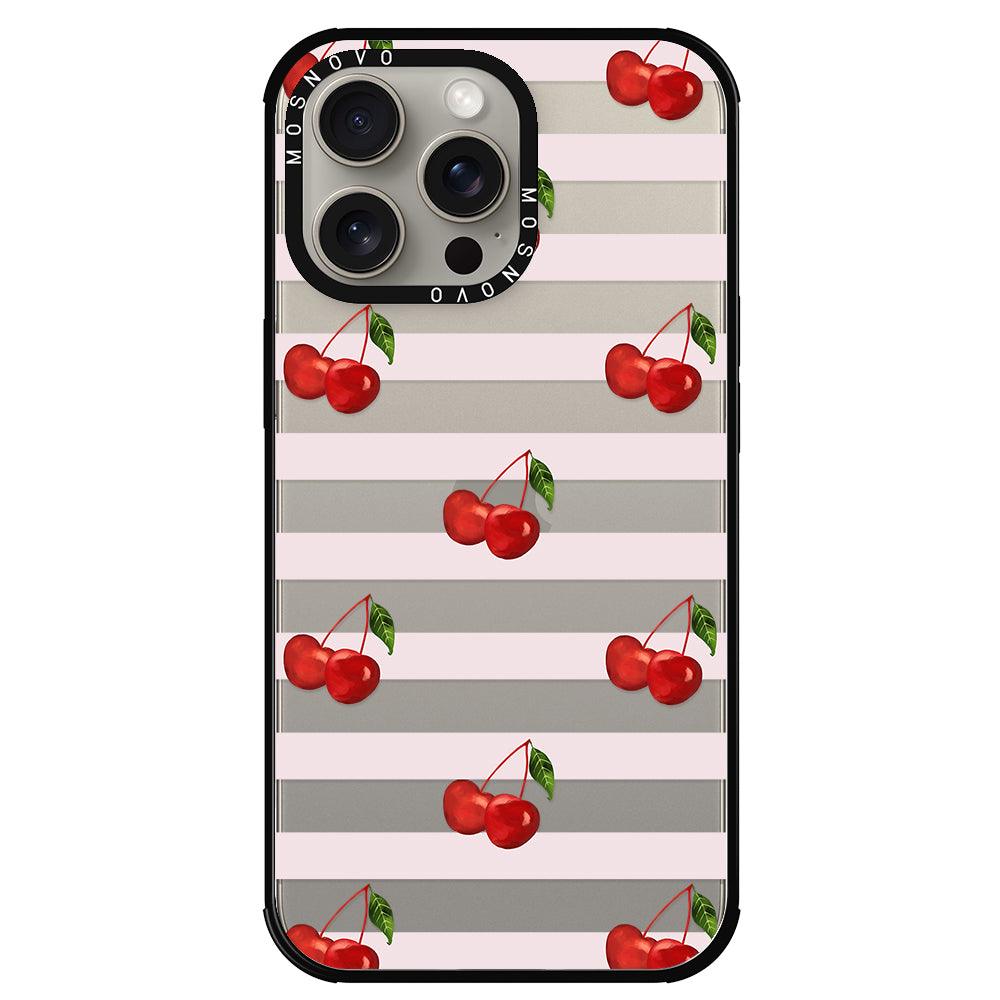 Pink Stripes Cherry Phone Case - iPhone 15 Pro Max Case - MOSNOVO