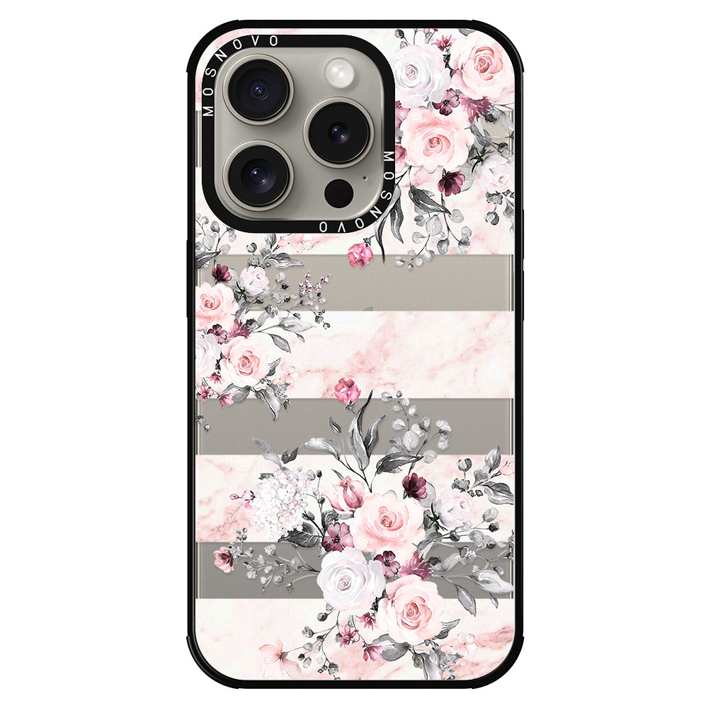 Pink Marble Flowers Phone Case - iPhone 15 Pro Case - MOSNOVO