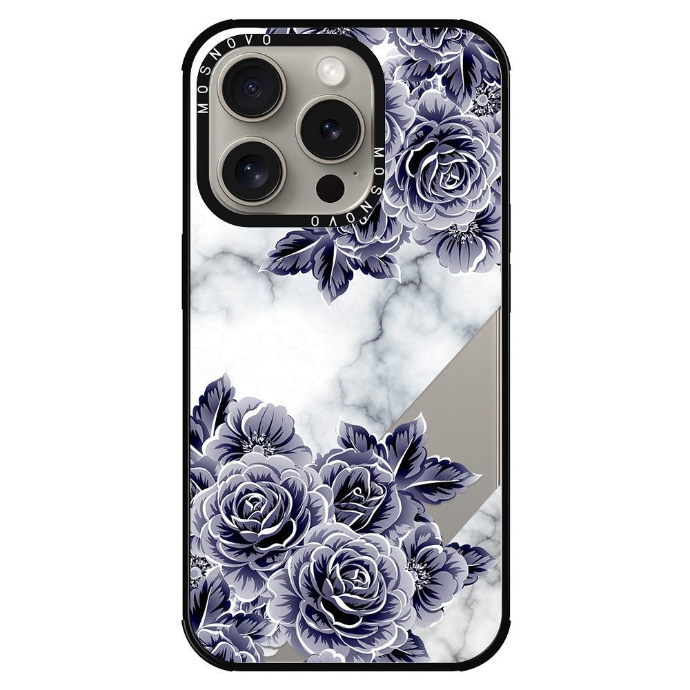 Marble with Purple Flowers Phone Case - iPhone 15 Pro Case - MOSNOVO