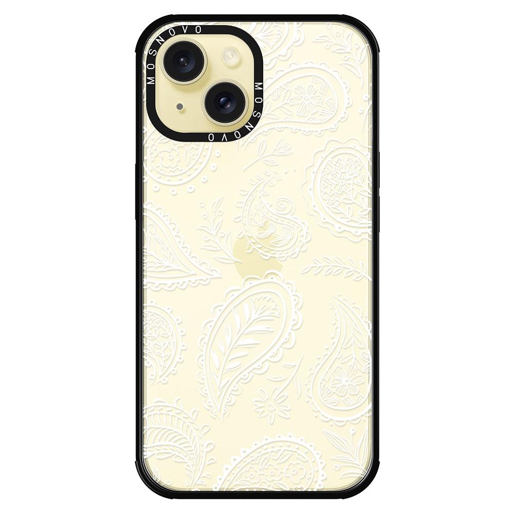 White Paisley Phone Case - iPhone 15 Case - MOSNOVO