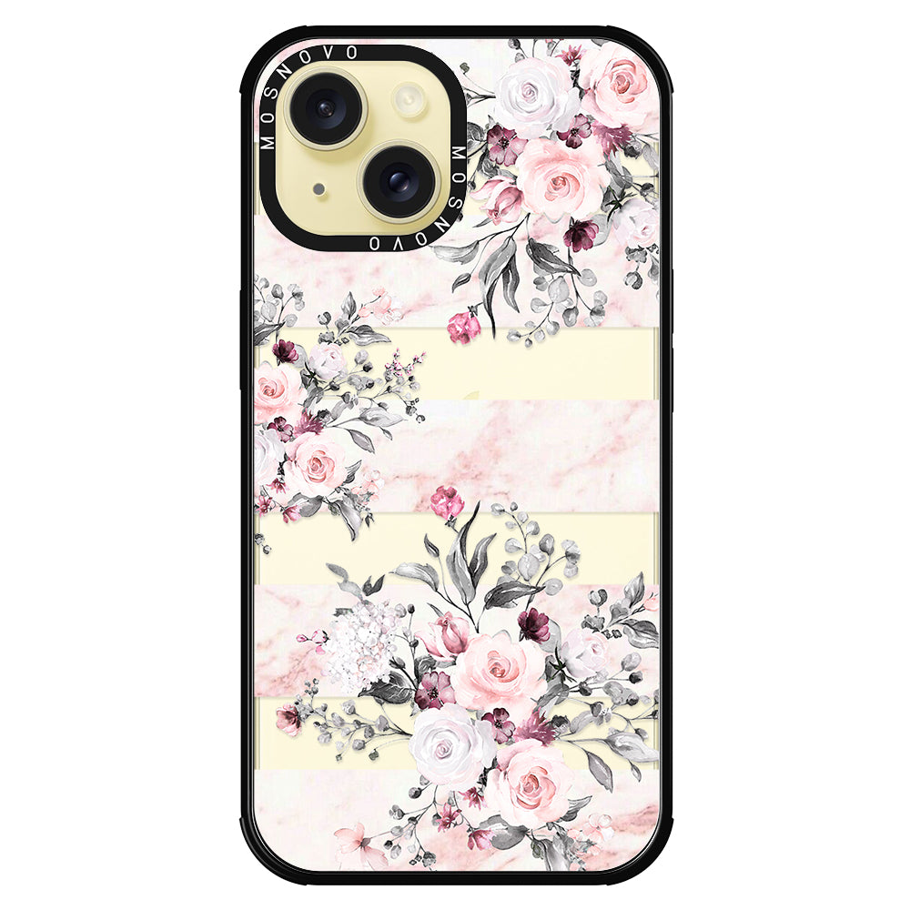 Pink Marble Flowers Phone Case - iPhone 15 Plus Case - MOSNOVO