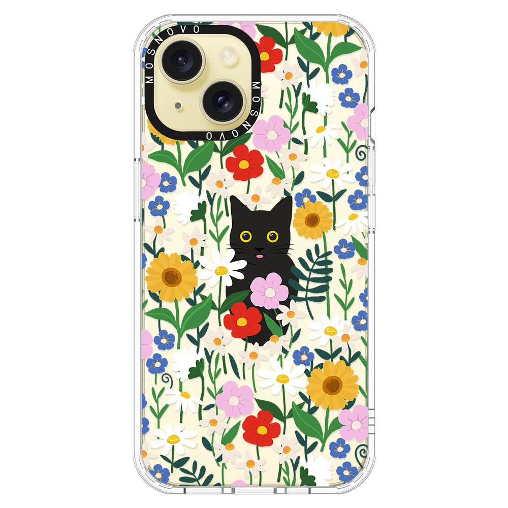 Black Cat in Garden Phone Case - iPhone 15 Case - MOSNOVO