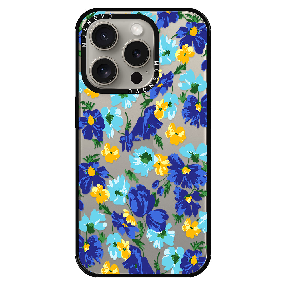 Vintage Blue Floral Phone Case - iPhone 15 Pro Case - MOSNOVO