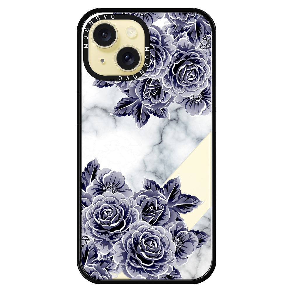 Purple Flower Marble Phone Case - iPhone 15 Case Black