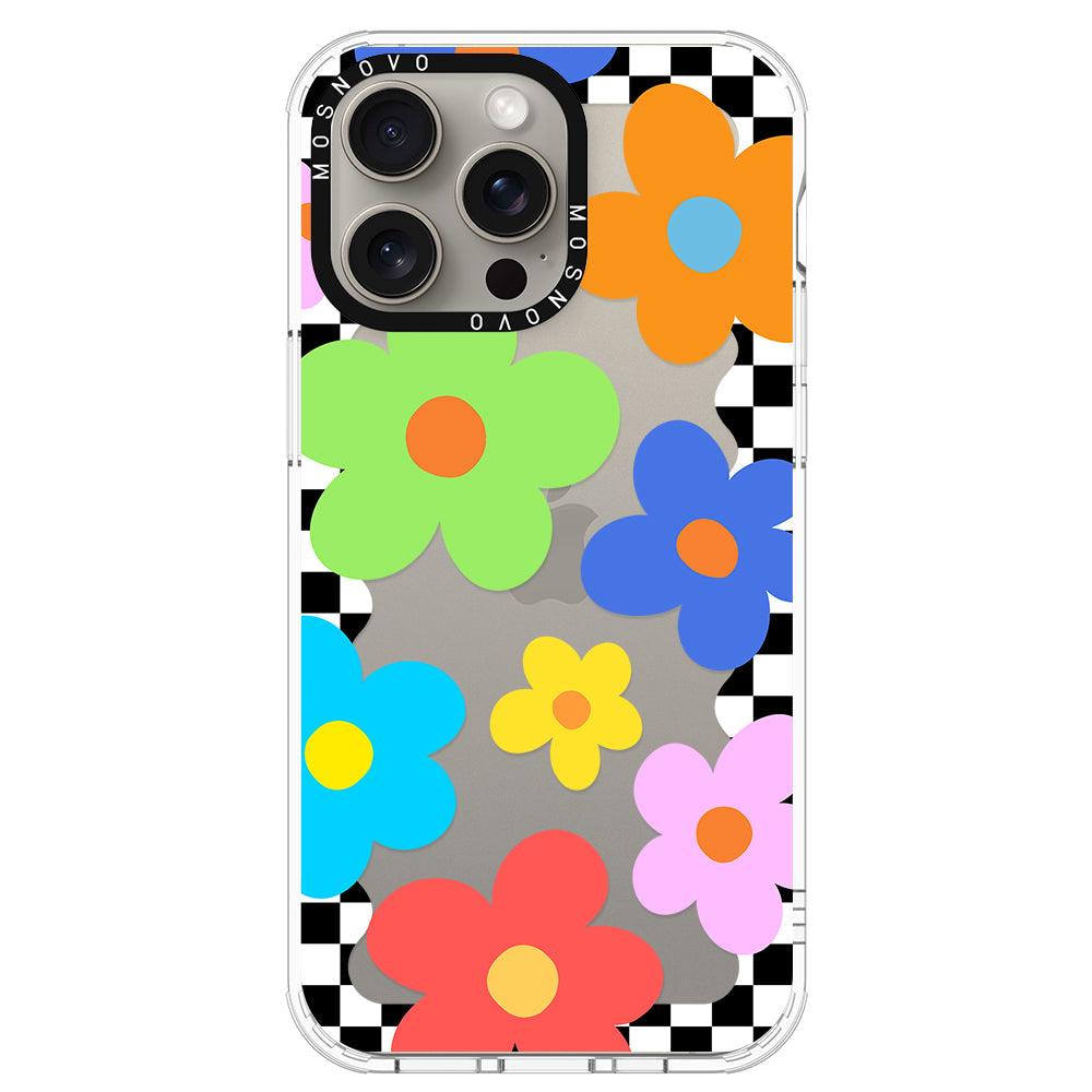 60's Checkered Floral Phone Case - iPhone 15 Pro Max Case - MOSNOVO