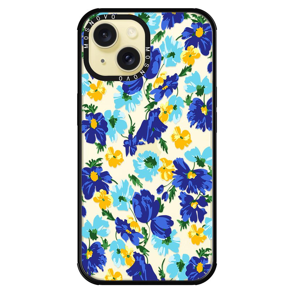 Vintage Blue Floral Phone Case - iPhone 15 Case - MOSNOVO