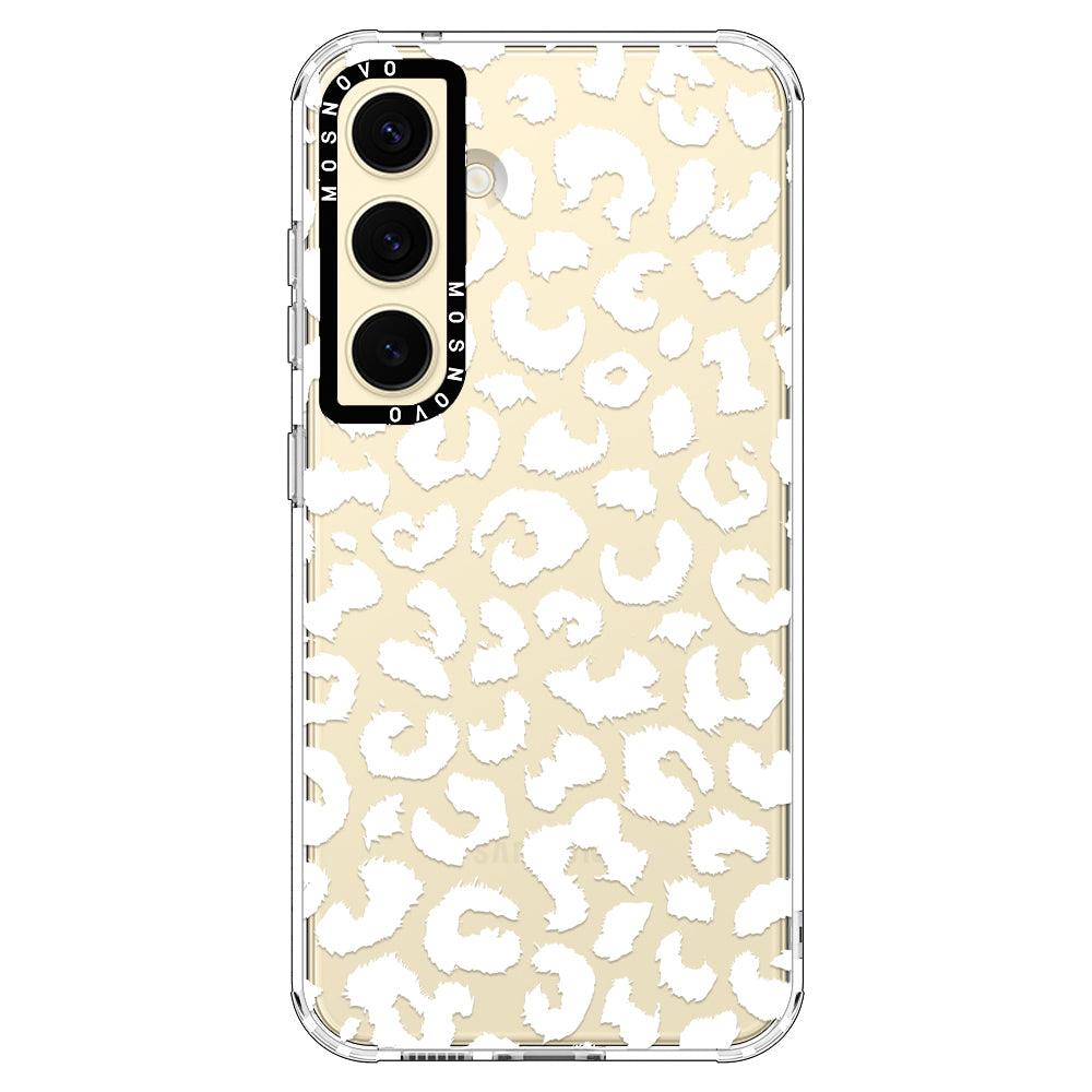 White Leopard Print Phone Case - Samsung Galaxy S24 Plus Case - MOSNOVO