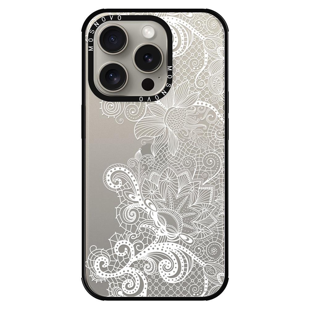 Lacy White Flower Phone Case - iPhone 15 Pro Case - MOSNOVO