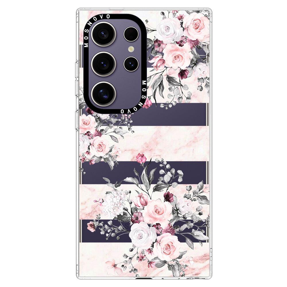 Pink Flower Marble Phone Case - Samsung Galaxy S24 Ultra Case - MOSNOVO