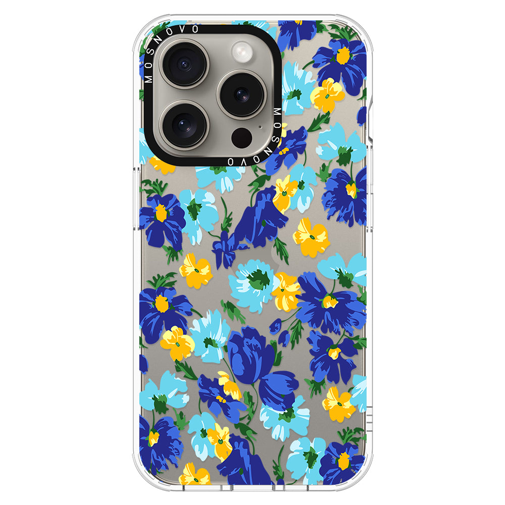 Vintage Blue Floral Phone Case - iPhone 15 Pro Case - MOSNOVO