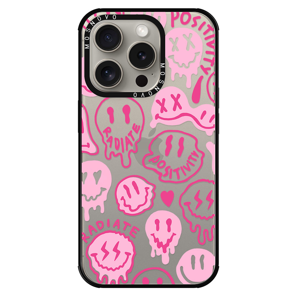 Pink Dripping Smiles Positivity Radiate Face Phone Case - iPhone 15 Pro Case - MOSNOVO