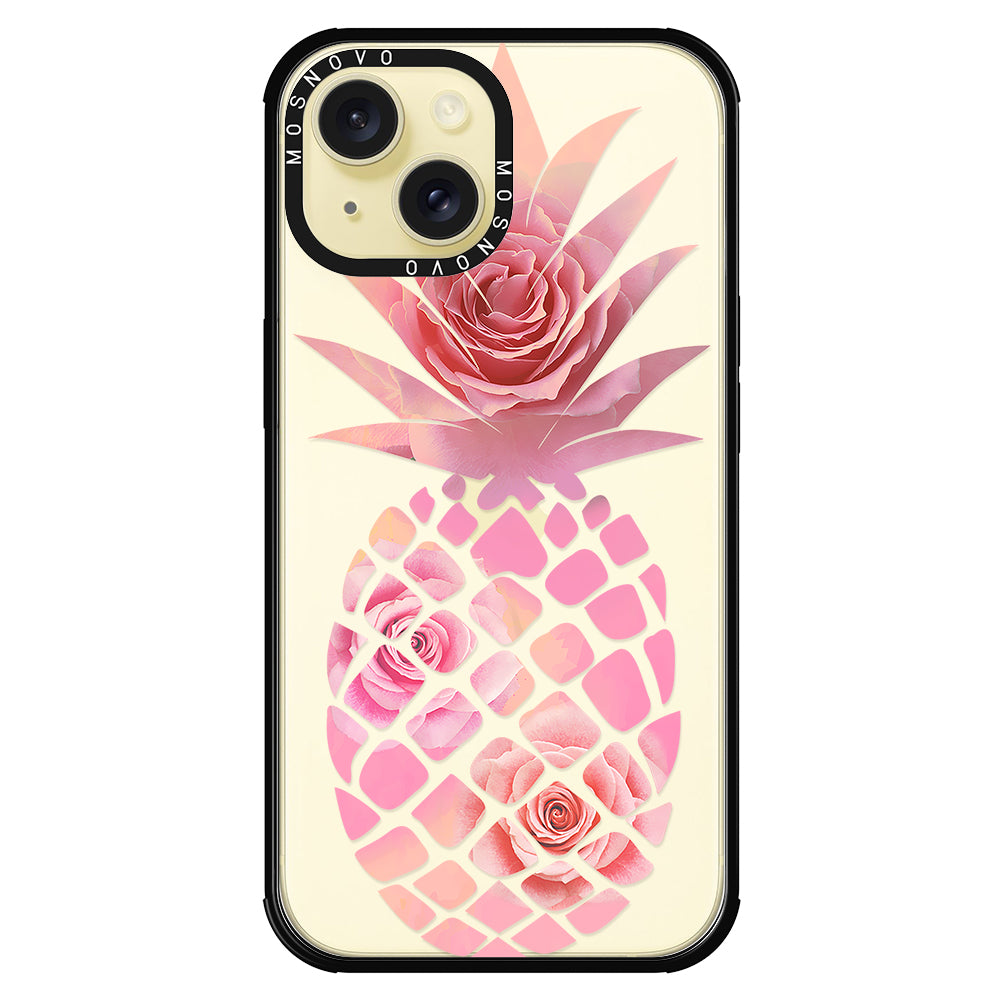 Pink Floral Pineapple Phone Case - iPhone 15 Case Black