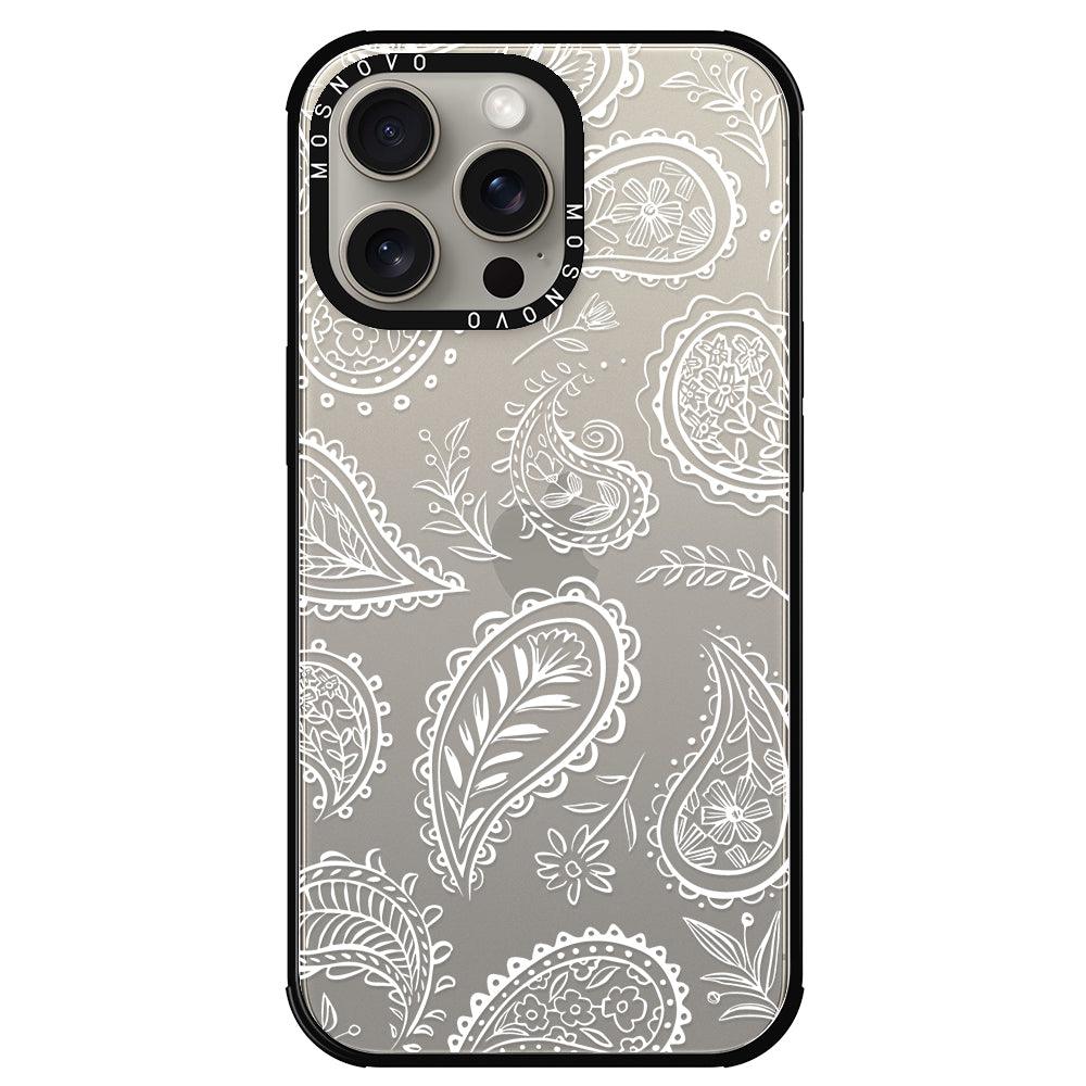 White Paisley Phone Case - iPhone 15 Pro Max Case - MOSNOVO