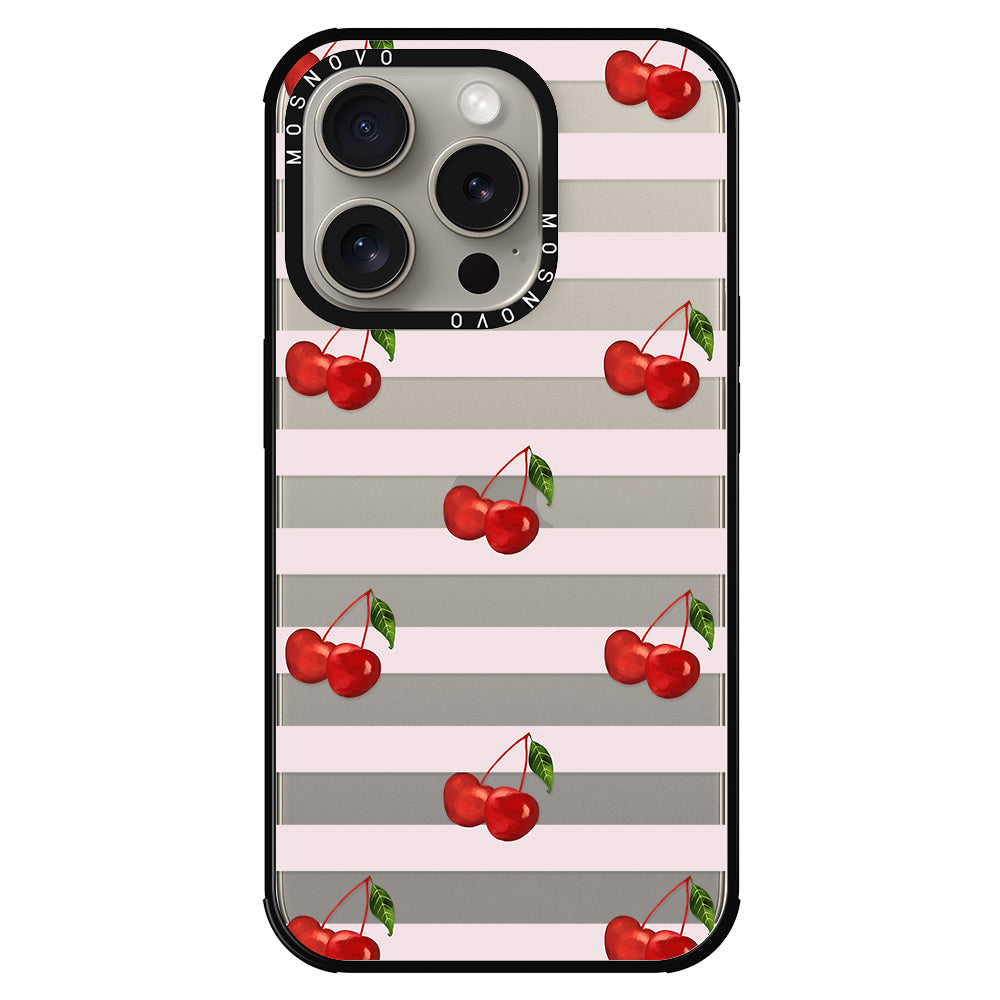 Pink Stripes Cherry Phone Case - iPhone 15 Pro Case - MOSNOVO