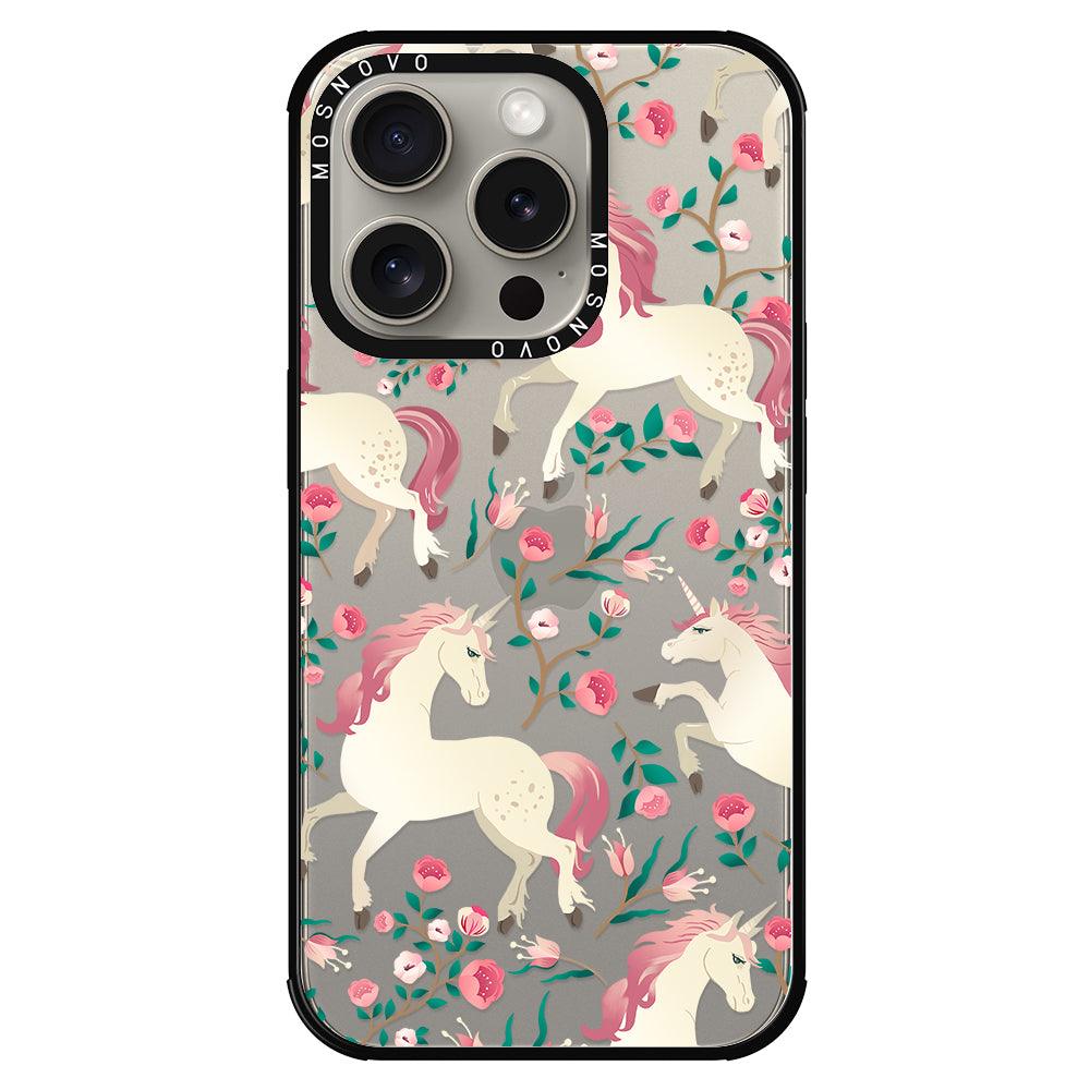 Unicorn with Floral Phone Case - iPhone 15 Pro Case - MOSNOVO