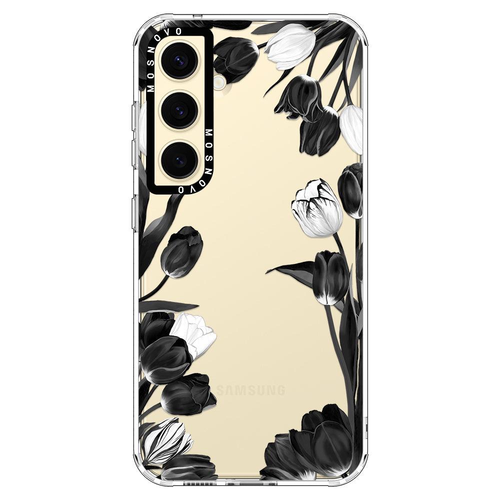 Black White Tulips Phone Case - Samsung Galaxy S24 Case - MOSNOVO