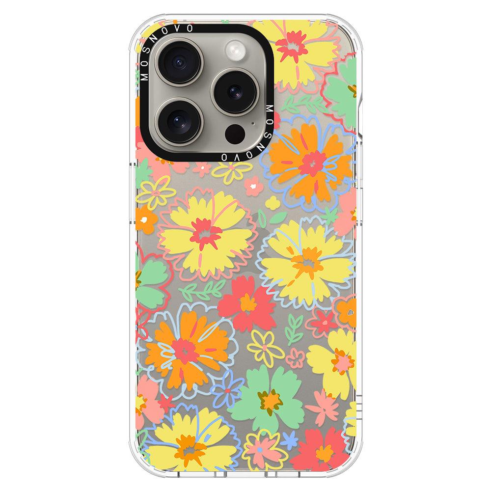 Retro Boho Hippie Flowers Phone Case - iPhone 15 Pro Case - MOSNOVO