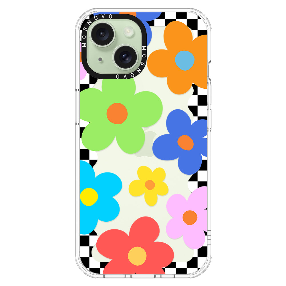 60's Checkered Floral Phone Case - iPhone 15 Plus Case - MOSNOVO