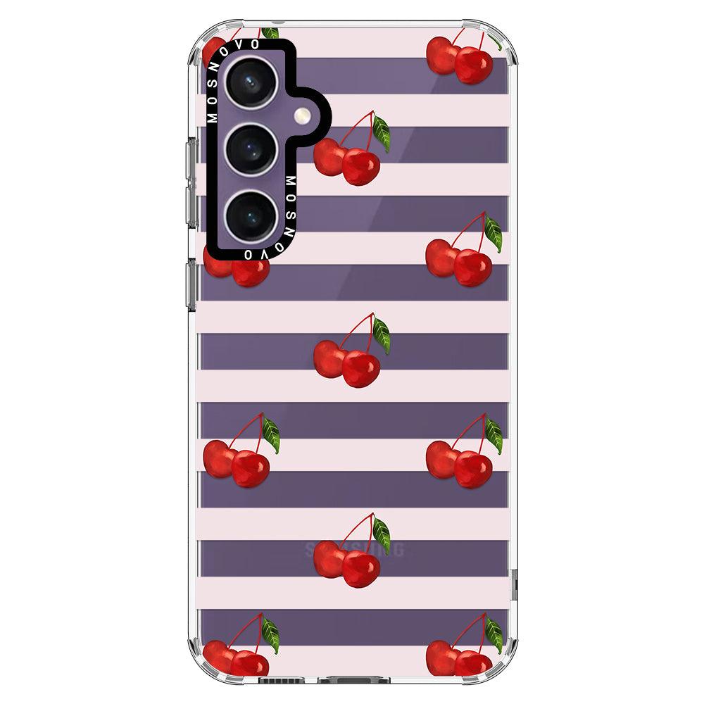 Pink Stripes Cherry Phone Case - Samsung Galaxy S23 FE Case