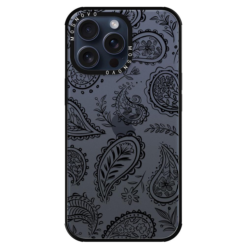 Black Paisley Phone Case - iPhone 15 Pro Max Case - MOSNOVO