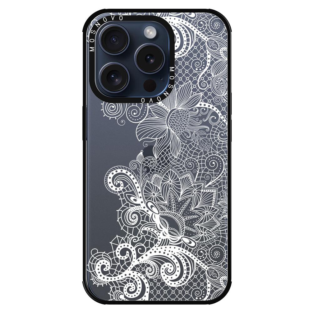 Lacy White Flower Phone Case - iPhone 15 Pro Case - MOSNOVO