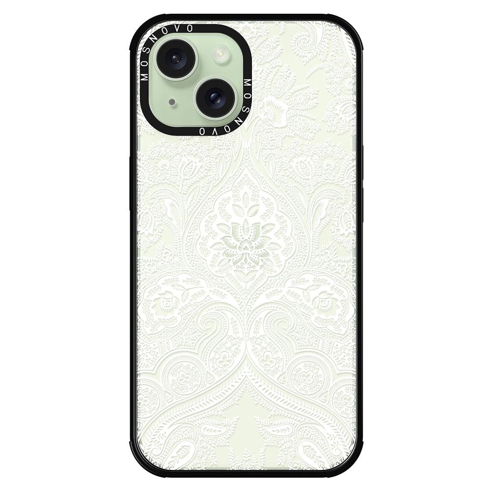 White Damask Phone Case - iPhone 15 Case - MOSNOVO