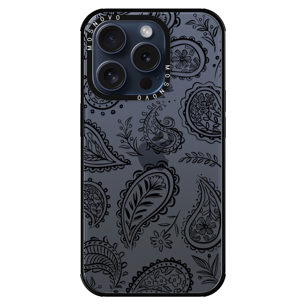 Black Paisley Phone Case - iPhone 15 Pro Case - MOSNOVO