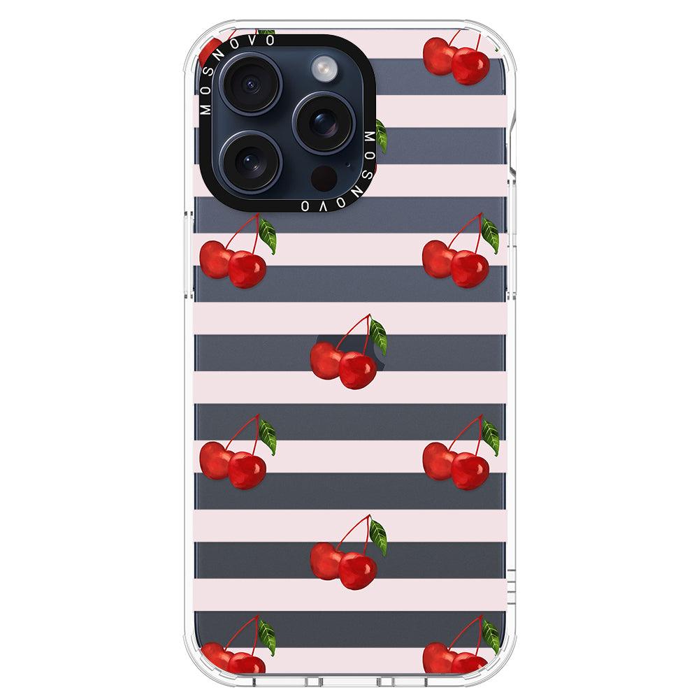 Pink Stripes Cherry Phone Case - iPhone 15 Pro Max Case - MOSNOVO