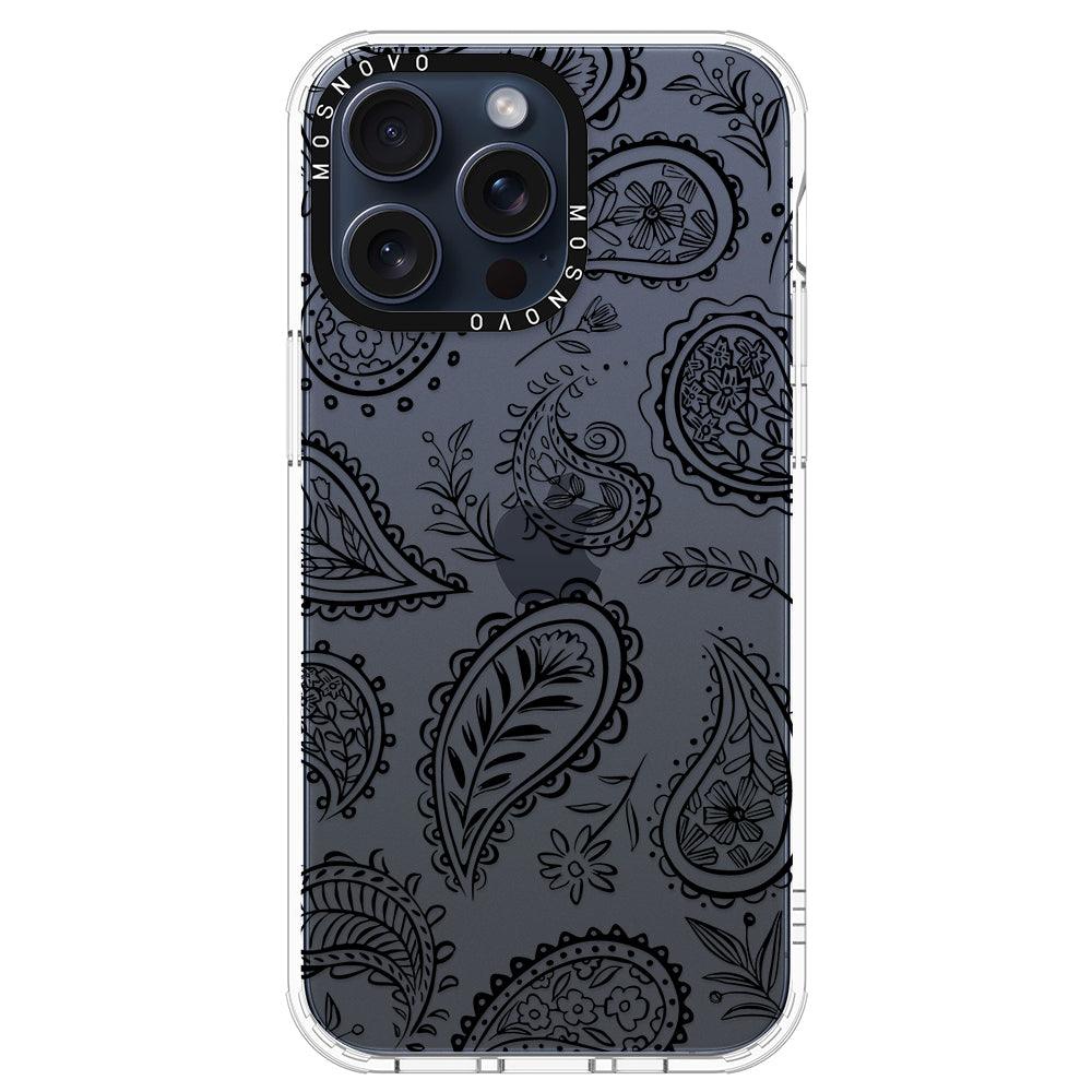 Black Paisley Phone Case - iPhone 15 Pro Max Case - MOSNOVO