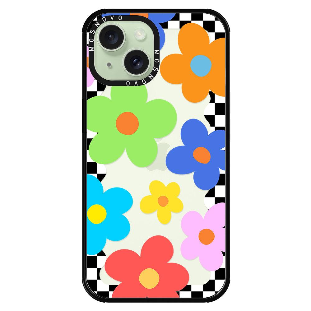 60's Checkered Floral Phone Case - iPhone 15 Plus Case - MOSNOVO