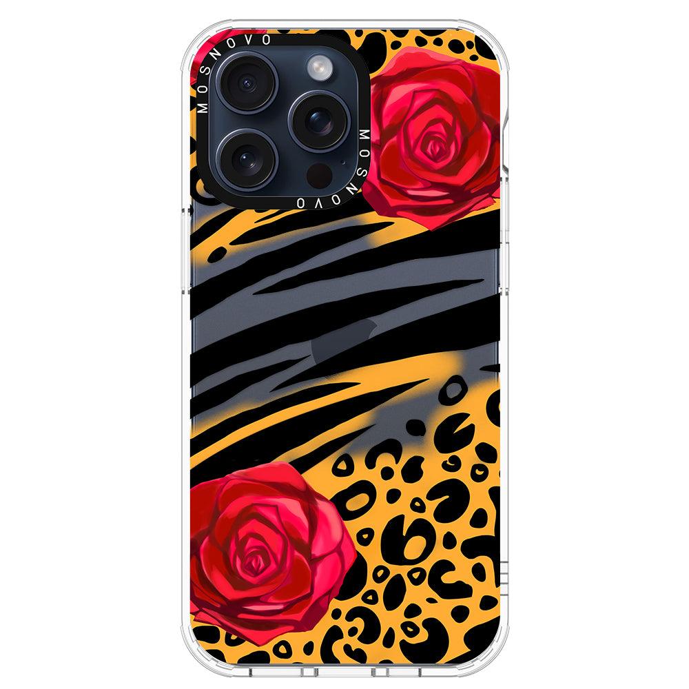 Wild Floral Leopard Phone Case - iPhone 15 Pro Max Case - MOSNOVO