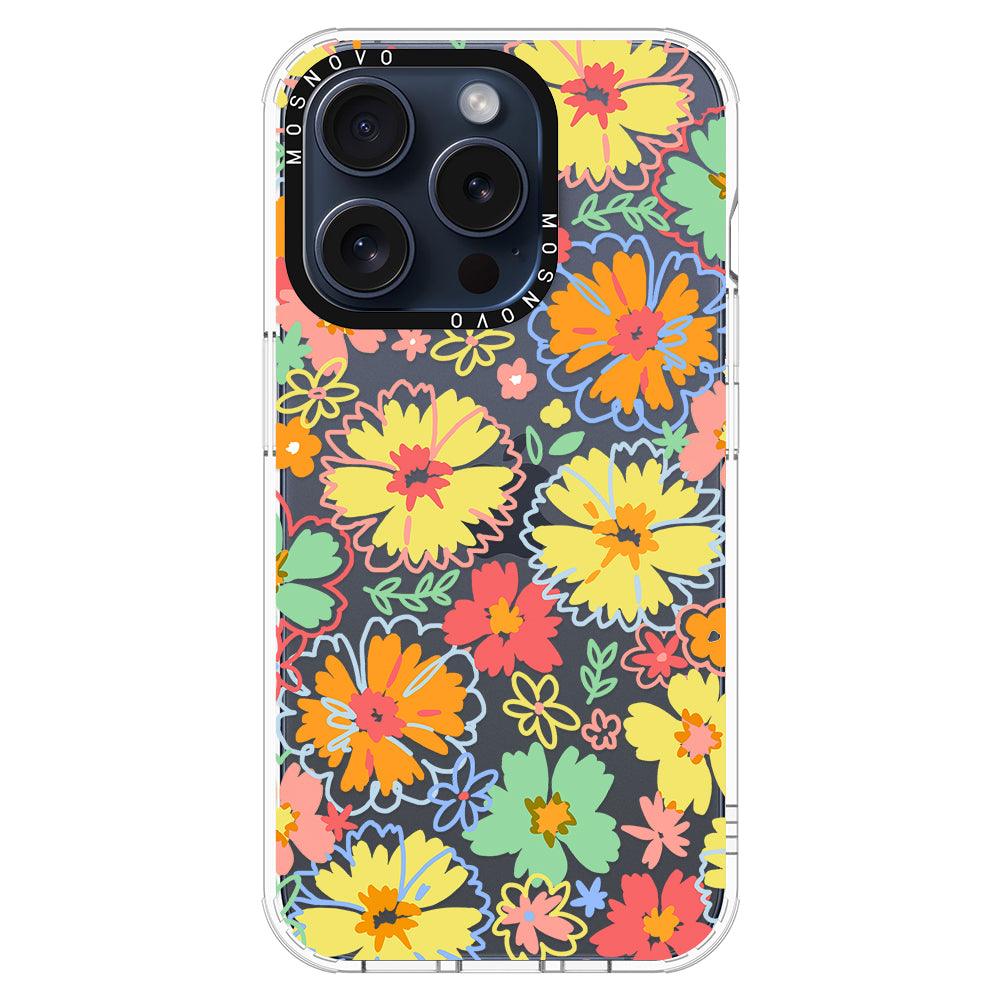 Retro Boho Hippie Flowers Phone Case - iPhone 15 Pro Case - MOSNOVO