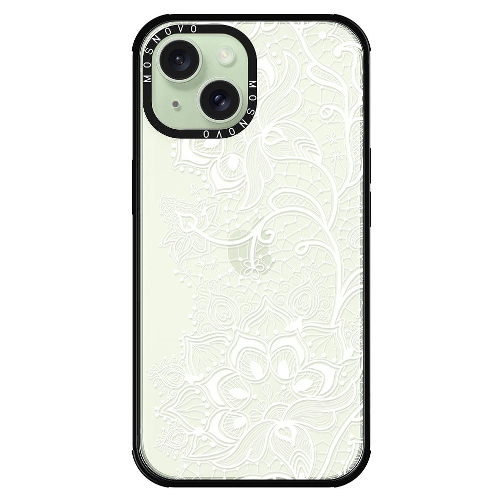 White Lotus Henna Phone Case - iPhone 15 Plus Case - MOSNOVO