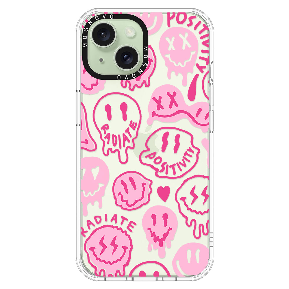 Pink Dripping Smiles Positivity Radiate Face Phone Case - iPhone 15 Plus Case - MOSNOVO