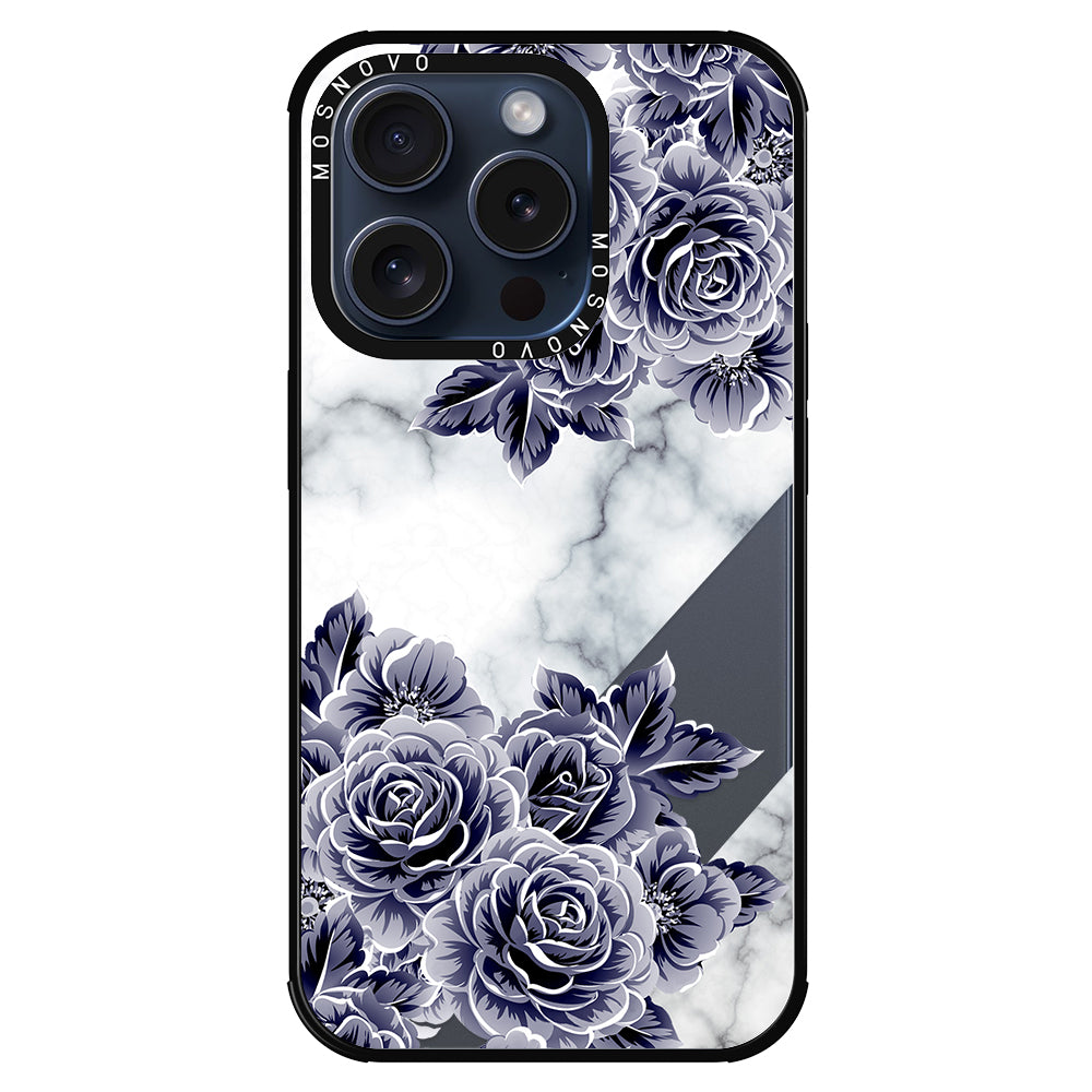 Marble with Purple Flowers Phone Case - iPhone 15 Pro Case - MOSNOVO