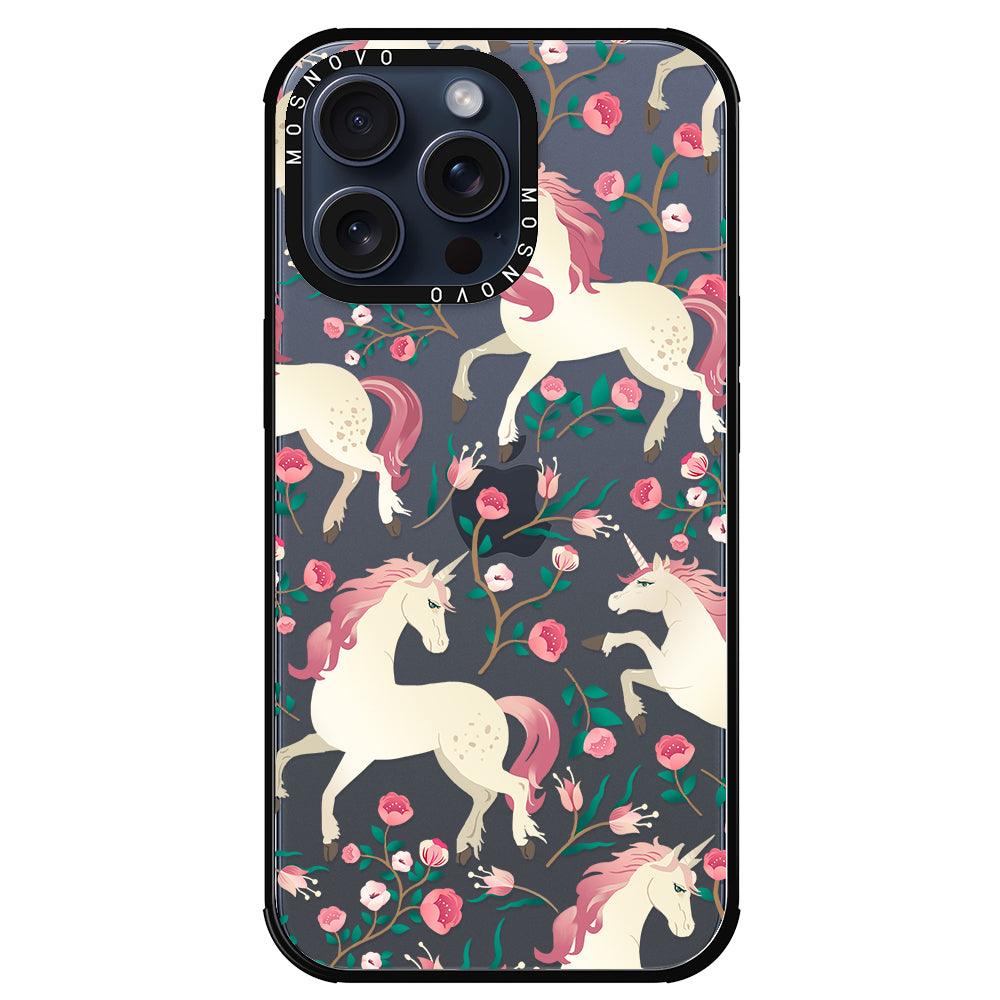 Unicorn with Floral Phone Case - iPhone 15 Pro Max Case - MOSNOVO