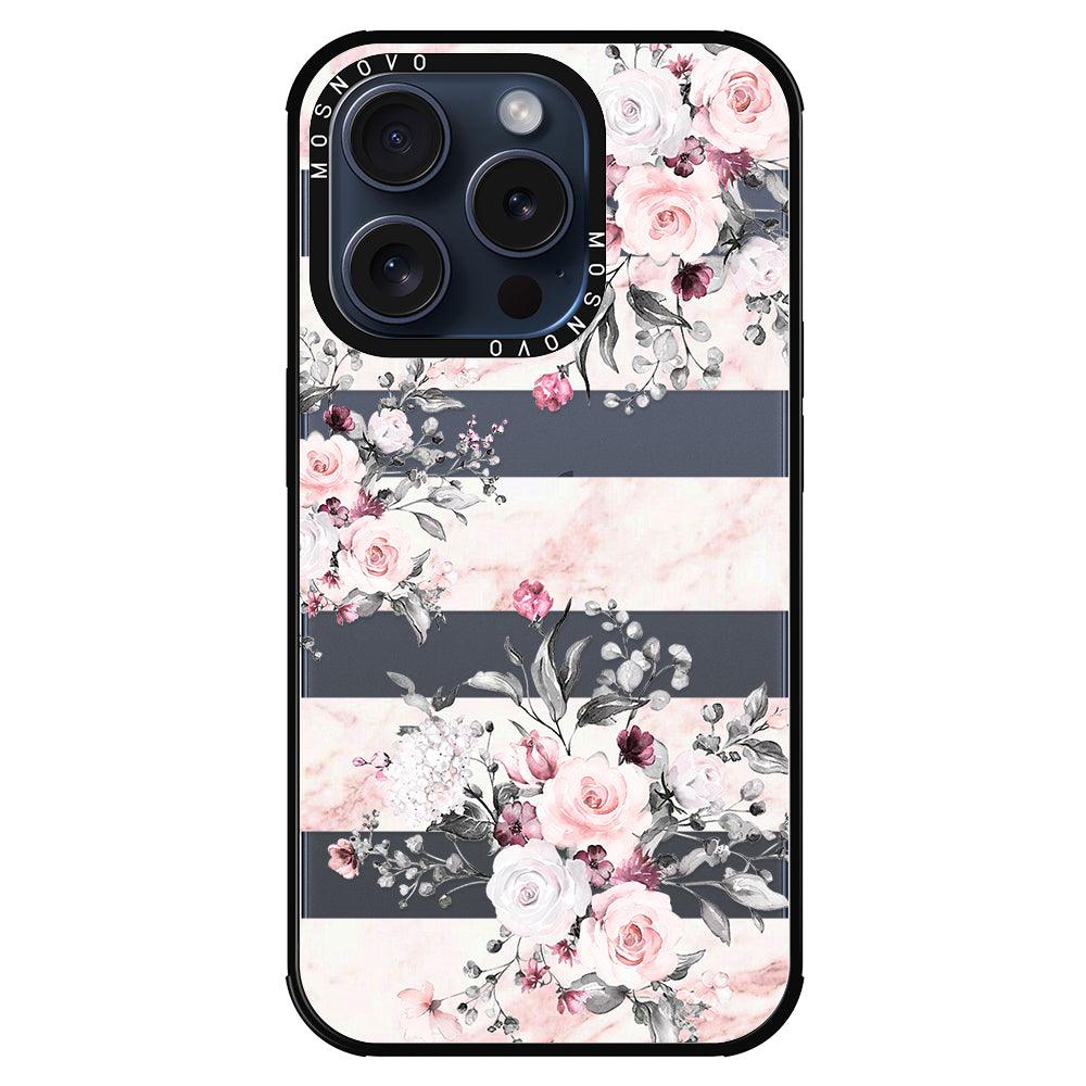 Pink Marble Flowers Phone Case - iPhone 15 Pro Case - MOSNOVO