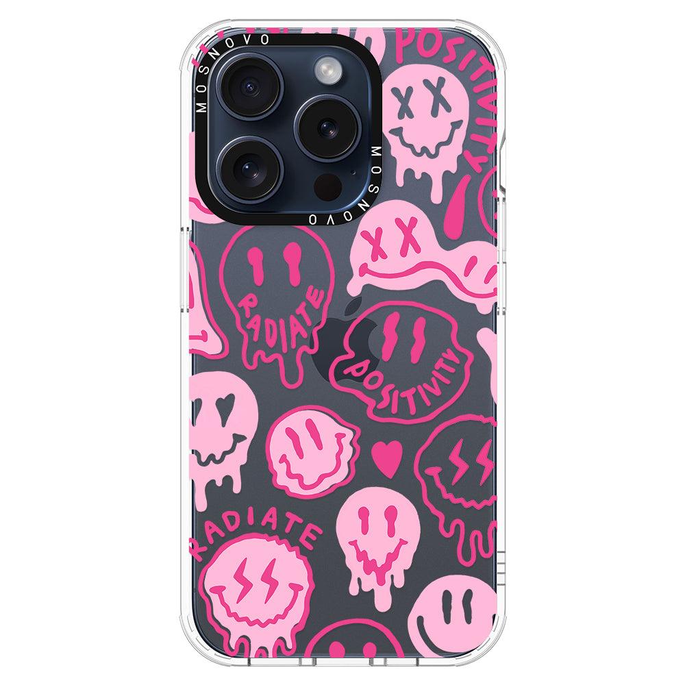 Pink Dripping Smiles Positivity Radiate Face Phone Case - iPhone 15 Pro Case - MOSNOVO