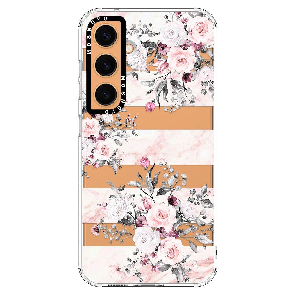 Pink Flower Marble Phone Case - Samsung Galaxy S24 Plus Case - MOSNOVO