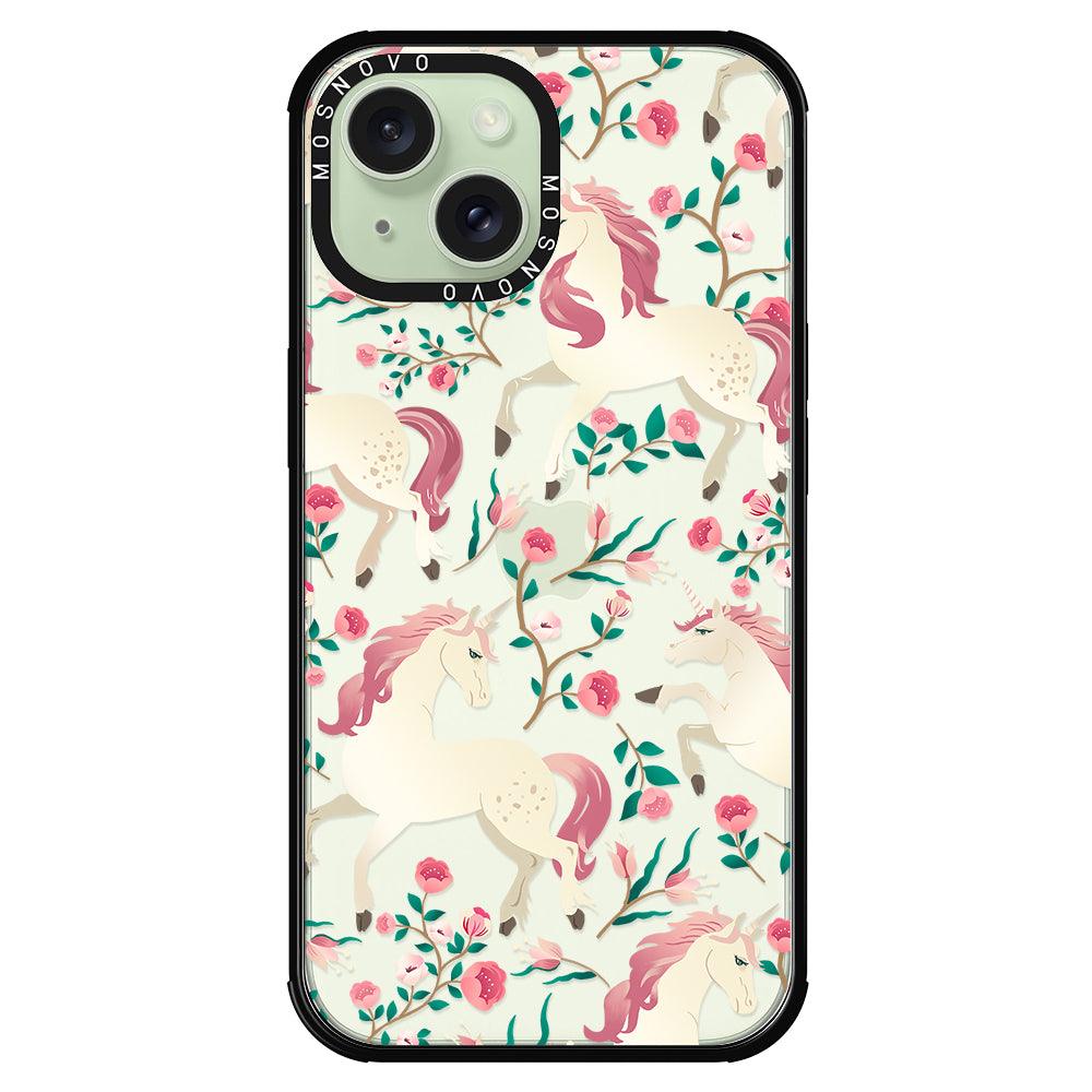 Unicorn with Floral Phone Case - iPhone 15 Case - MOSNOVO