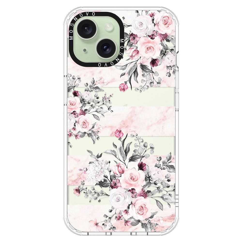 Pink Marble Flowers Phone Case - iPhone 15 Plus Case - MOSNOVO