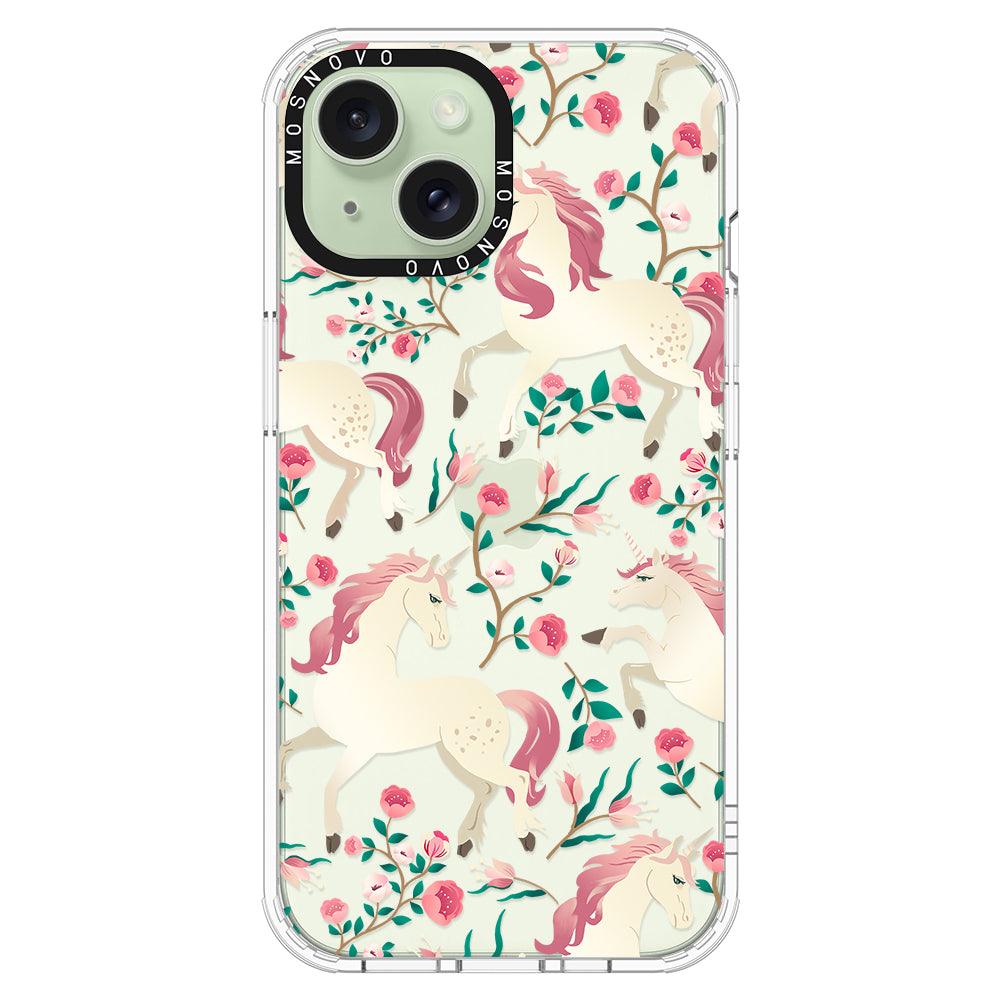 Unicorn with Floral Phone Case - iPhone 15 Plus Case - MOSNOVO