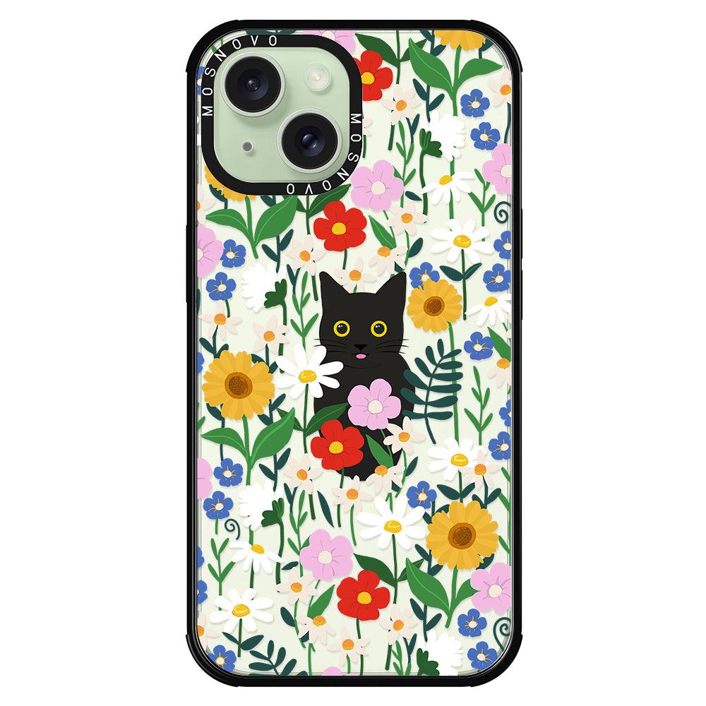 Black Cat in Garden Phone Case - iPhone 15 Plus Case - MOSNOVO