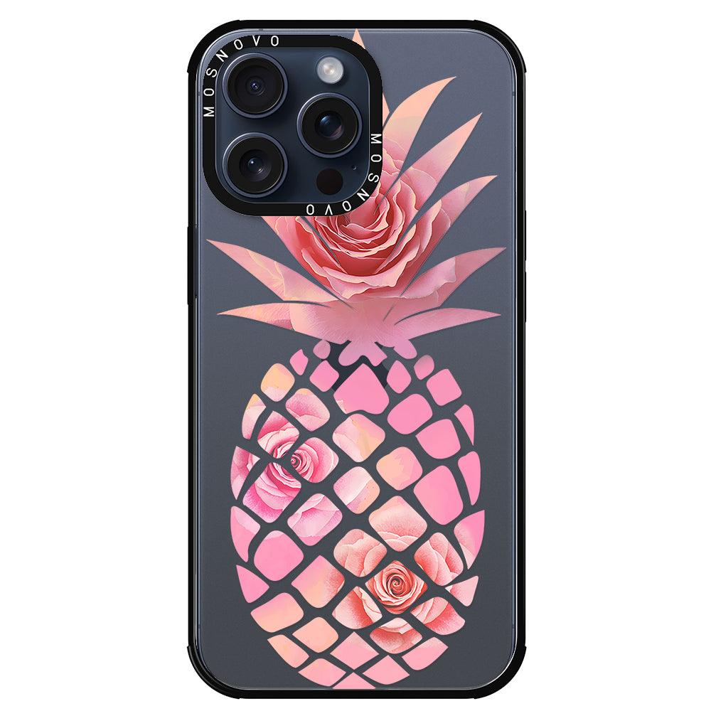 Pink Floral Pineapple Phone Case - iPhone 15 Pro Max Case - MOSNOVO