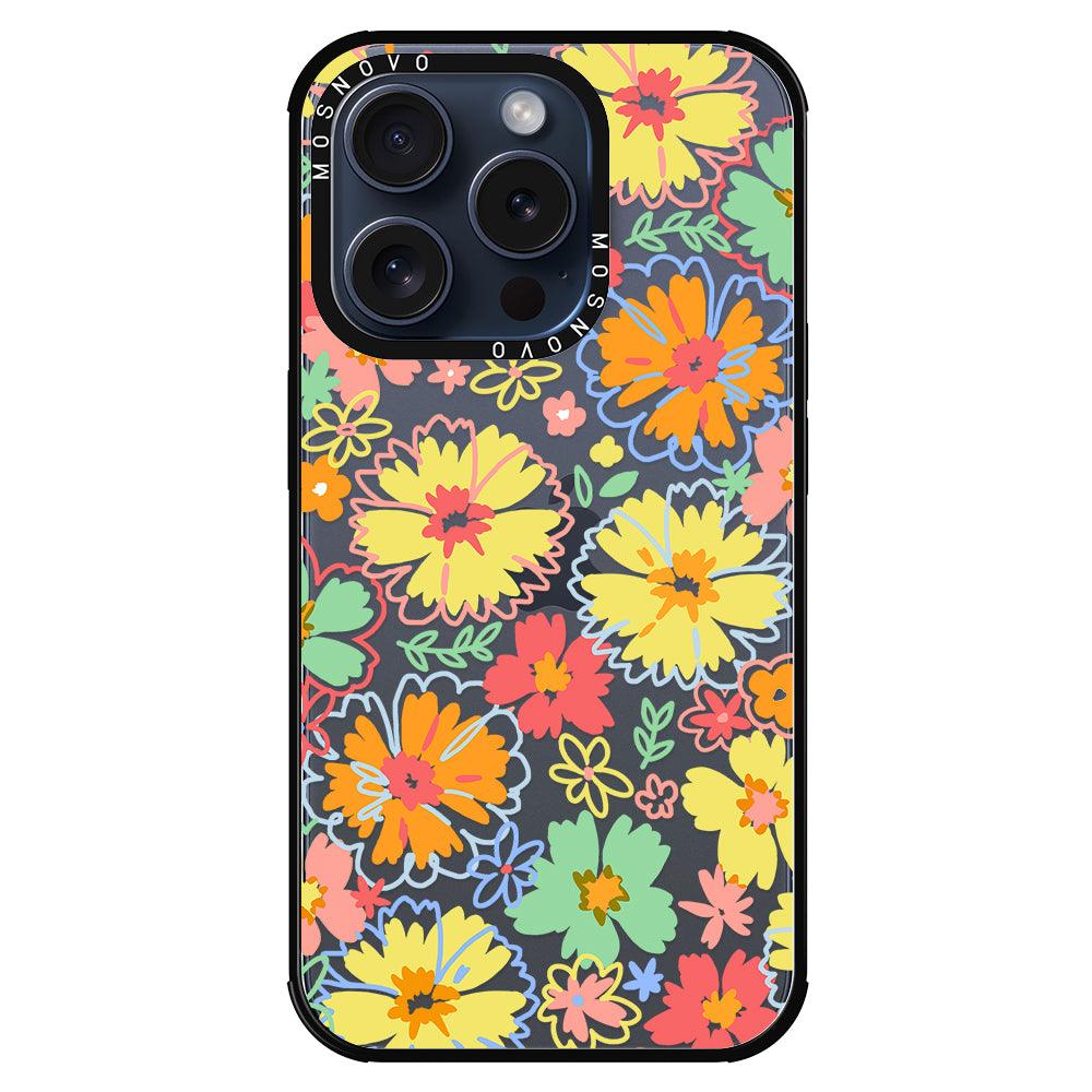 Retro Boho Hippie Flowers Phone Case - iPhone 15 Pro Case - MOSNOVO