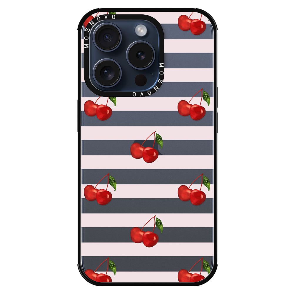 Pink Stripes Cherry Phone Case - iPhone 15 Pro Case - MOSNOVO