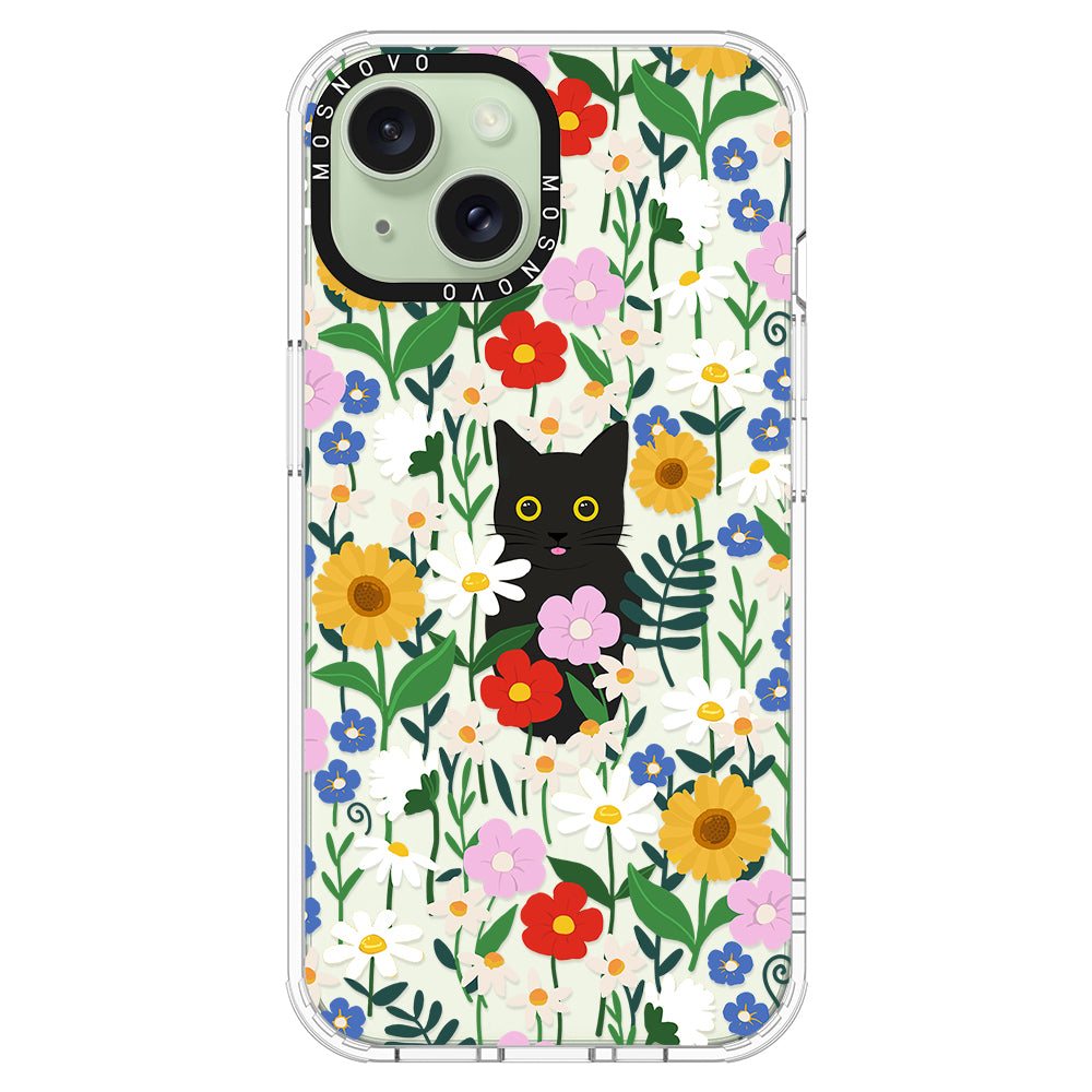 Black Cat in Garden Phone Case - iPhone 15 Case - MOSNOVO