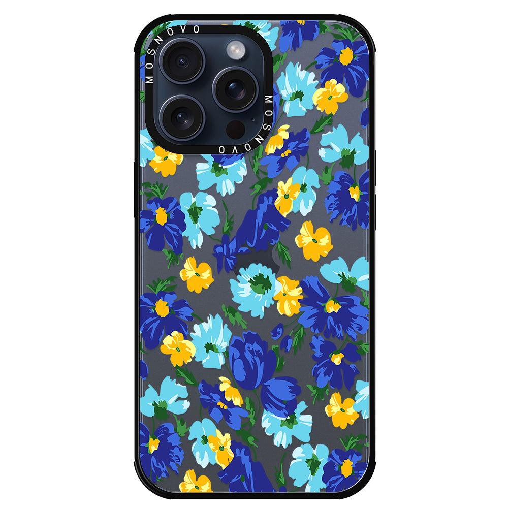 Vintage Blue Floral Phone Case - iPhone 15 Pro Max Case - MOSNOVO