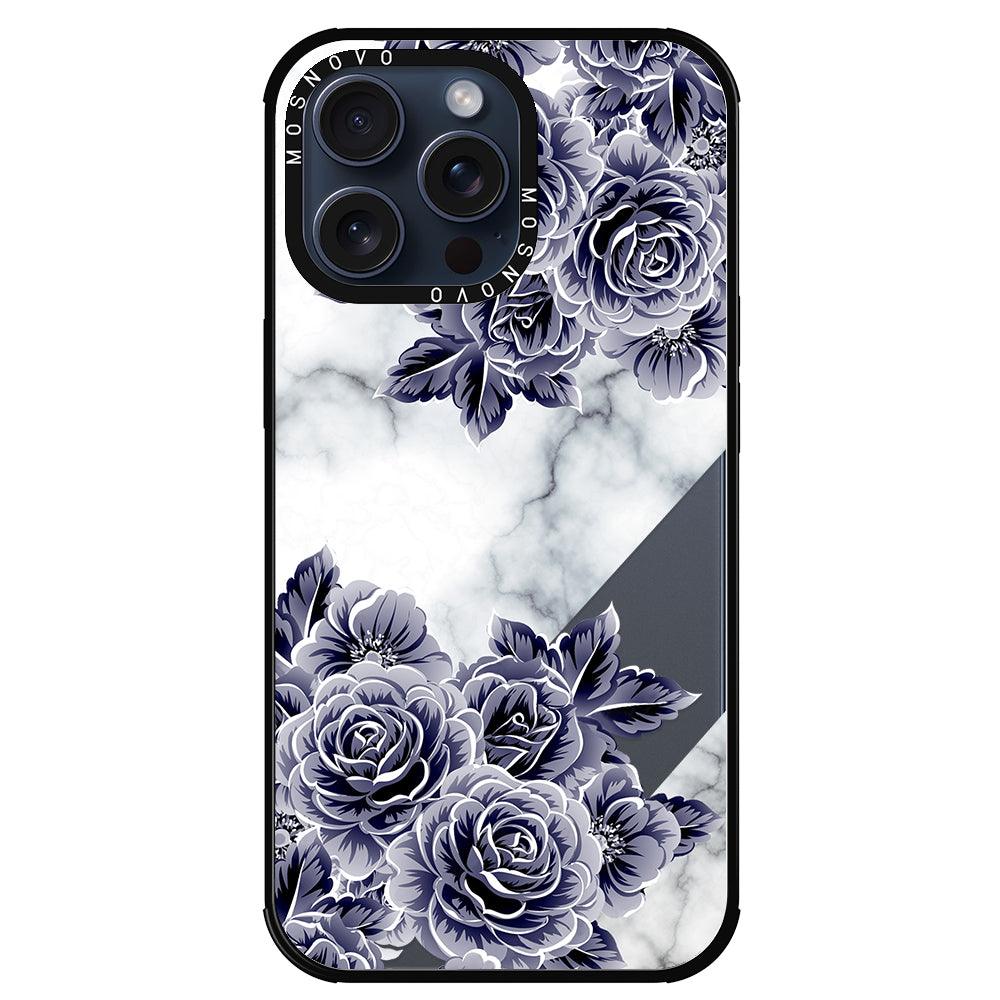 Marble with Purple Flowers Phone Case - iPhone 15 Pro Max Case - MOSNOVO